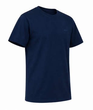 T-shirt bleu marine vu de trois-quarts gauche