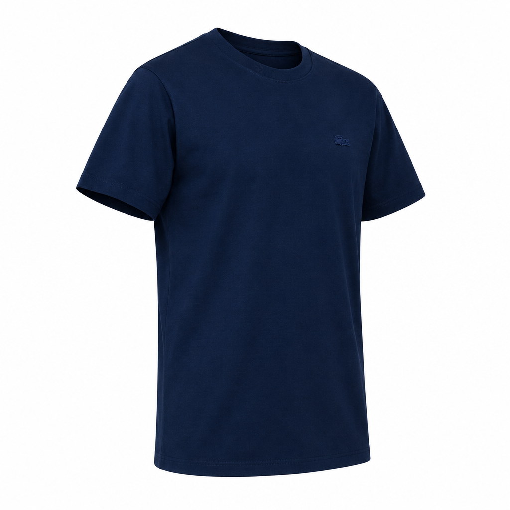 T-shirt bleu marine vu de trois-quarts gauche