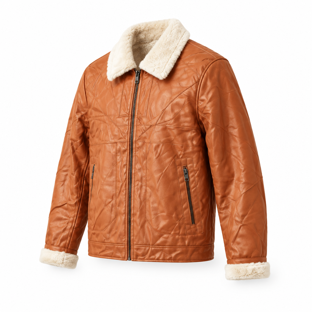 Veste caramel, vue de trois quarts simulée